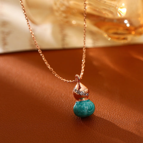 New Chinese-style Enamel-drop-glaze Gourd Necklace And Ear Hooks