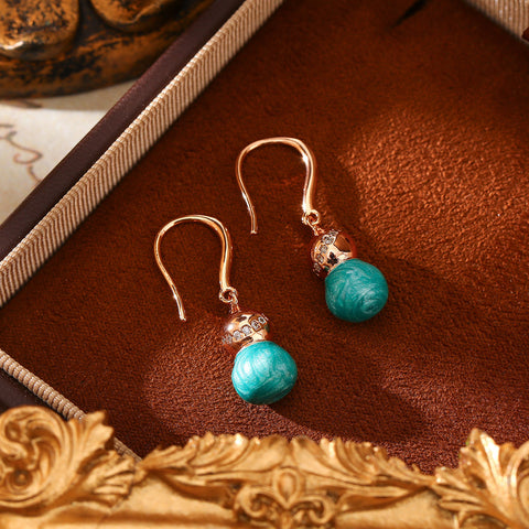 New Chinese-style Enamel-drop-glaze Gourd Necklace And Ear Hooks