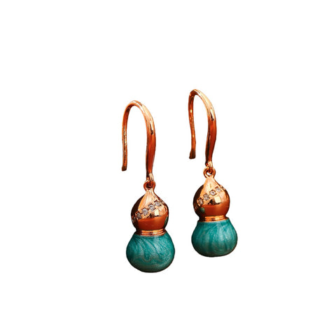 New Chinese-style Enamel-drop-glaze Gourd Necklace And Ear Hooks