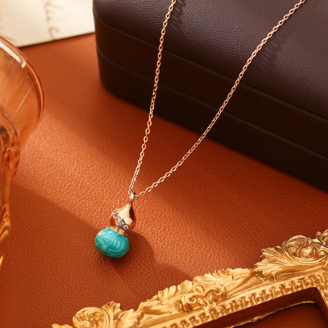 New Chinese-style Enamel-drop-glaze Gourd Necklace And Ear Hooks