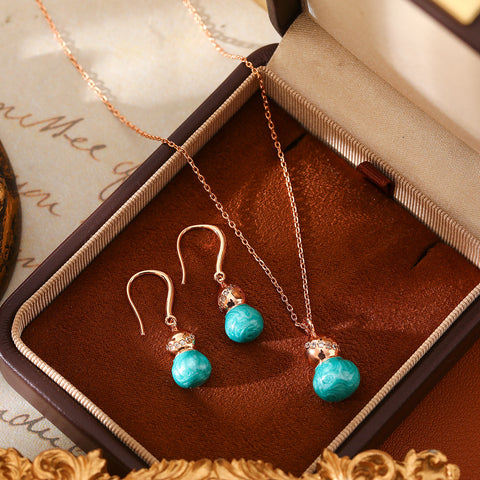 New Chinese-style Enamel-drop-glaze Gourd Necklace And Ear Hooks